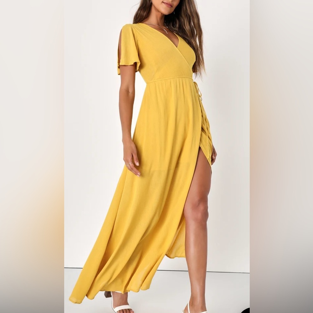 Lulus - Much Obliged Golden Yellow Wrap Maxi Dress